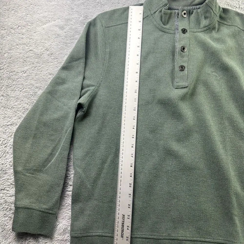 Tommy Bahama Sweater Mens‎ Large Green Ribbed 1/4 Snaps Stretch Casual Office